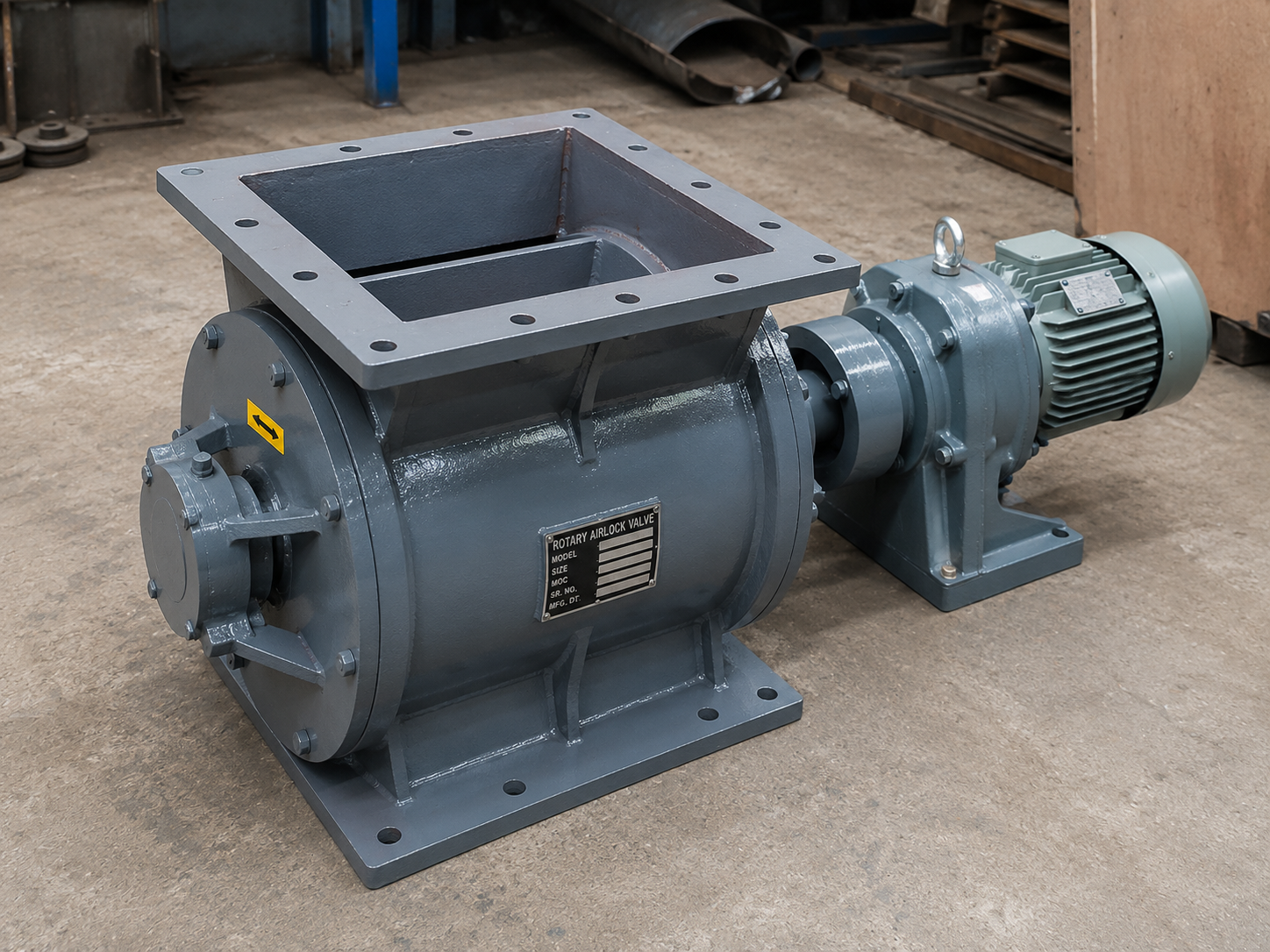 Rotary airlock valve manufactured by Shree Hari Engineering Works on the factory floor
